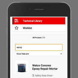 Mobile phone with screenshot of Watco account technical library